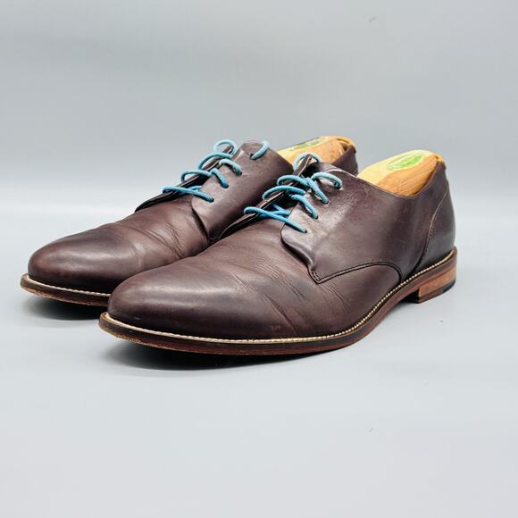 J Shoes Men 10 Brown Leather Derby Oxford Lace Up Dress Handcrafted Sole Classic main image 8